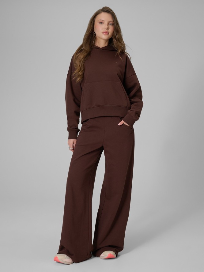 4F Bluza dresowa regular z kapturem damska - brązowa XS