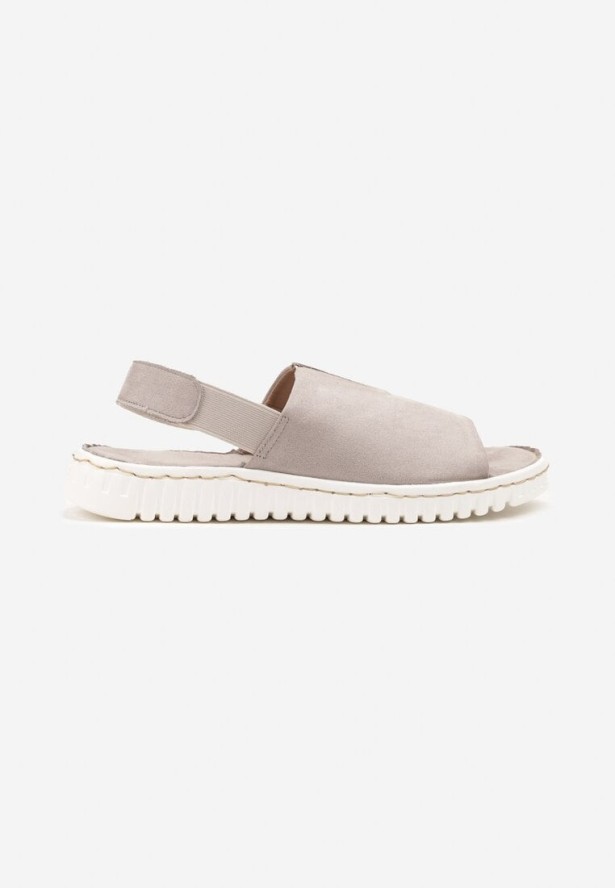 Szare Sandały Vices z Ekozamszu na Podeszwie Zdobionej Żłobieniami Saruvelle