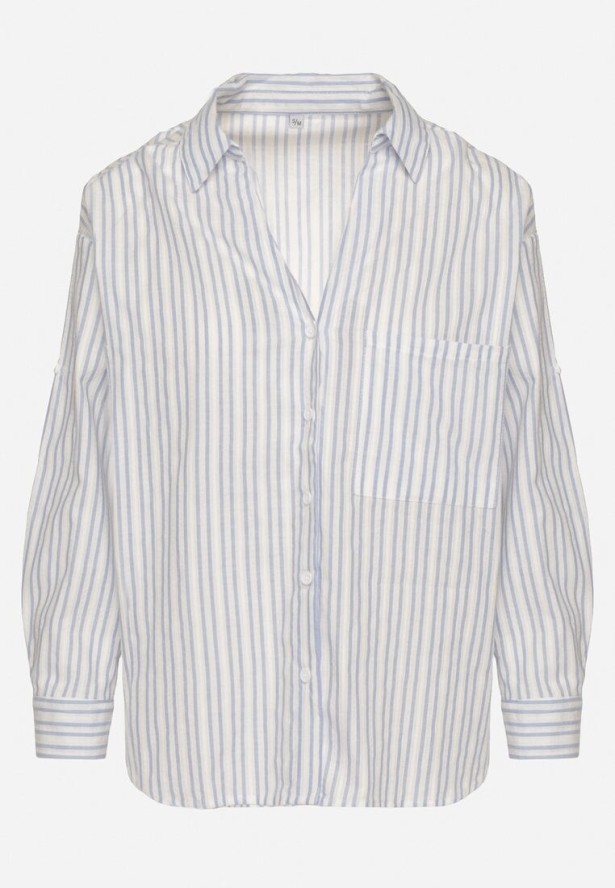 Niebieska Koszula z Bawełny w Paski Tolisianne