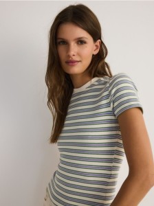 T-shirt w paski - złamana biel