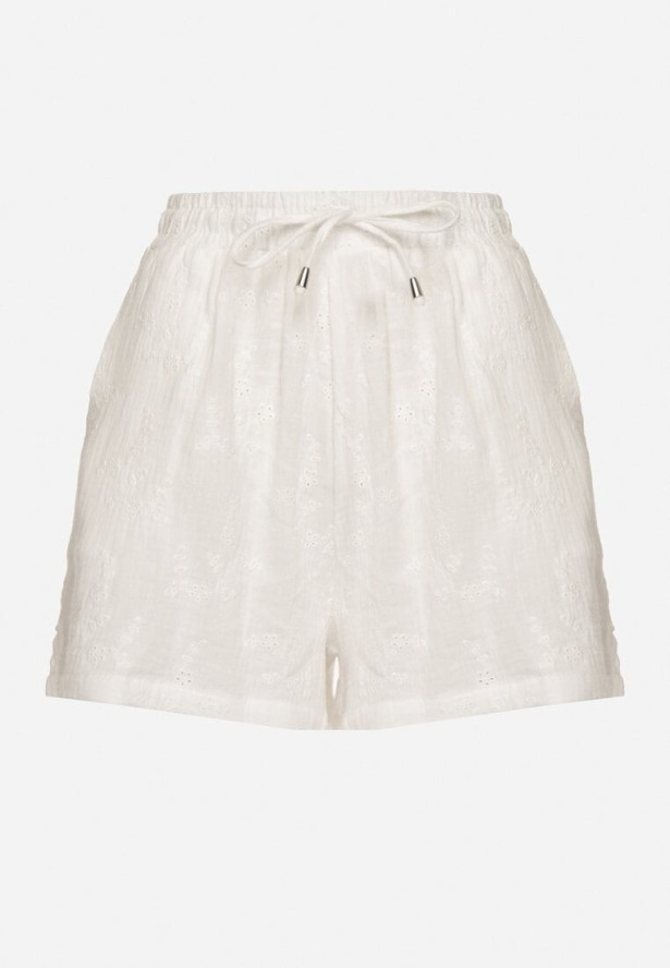 Białe Bawełniane Szorty z Ażurowym Wzorem Sefilla