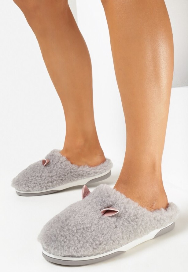 Szare Kapcie z Futerkiem Paulenea