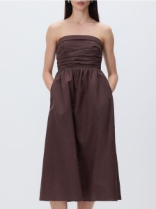 Sukienka midi z lnem - brązowy