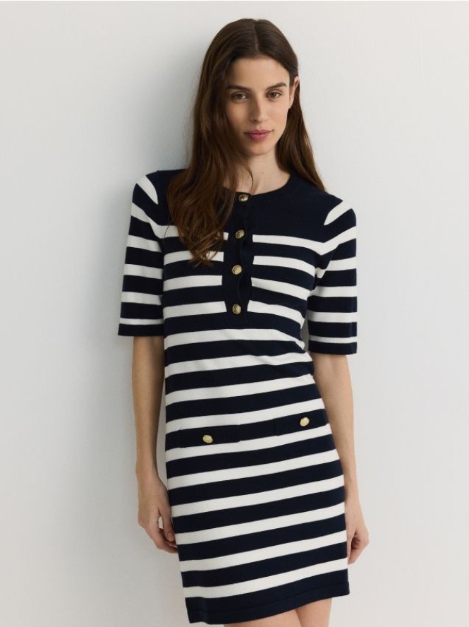 Sukienka mini w paski - granatowy