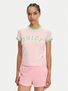 Juicy Couture T-Shirt Collegiate Ringer JCWCT125320 Różowy Slim Fit