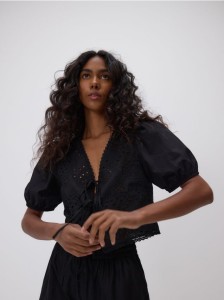 Ażurowa bluzka z wiązaniami - czarny