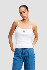 KARL LAGERFELD Biały damski top Ikon Patch Tank Top, Rozmiar L