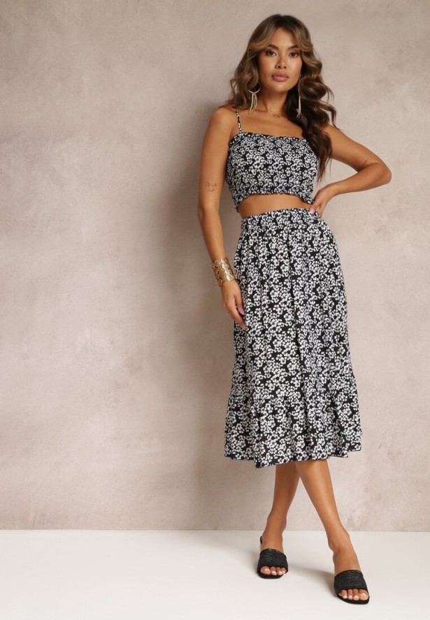 Czarny 2-częściowy Komplet Bawełniany z Topem i Spódnicą Dellas