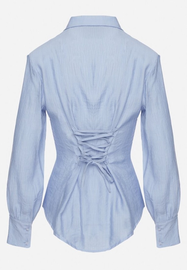 Niebieska Koszula z Usztywnionymi Ramionami Ozdobiona Sznurkiem Meroriela