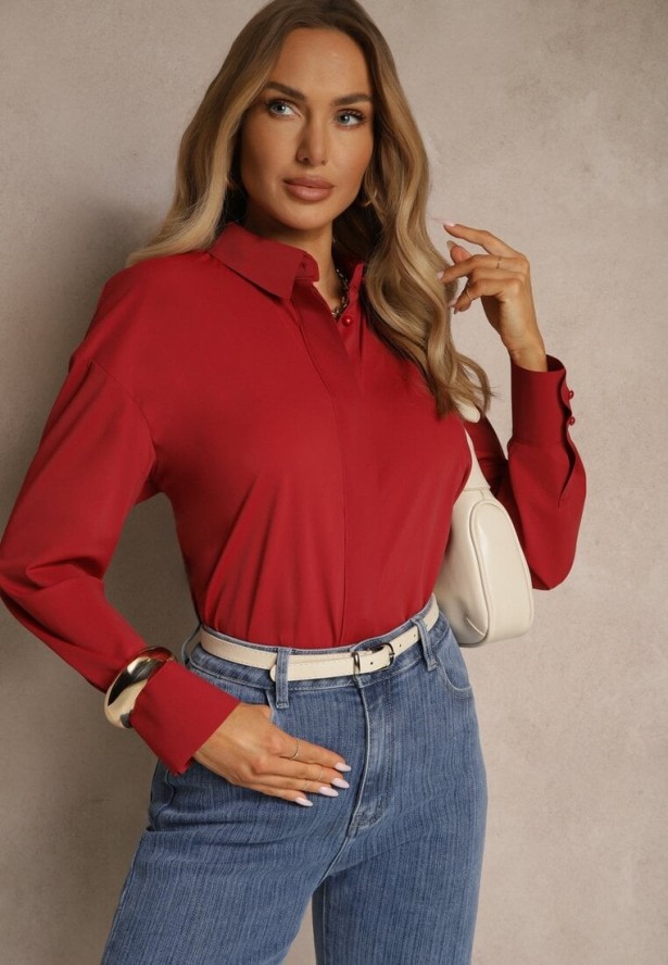 Bordowa Koszula z Wiskozą w Klasycznym Stylu Lisarila