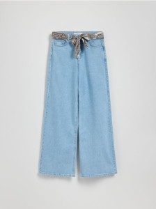 Jeansy wide leg z bandaną - niebieski