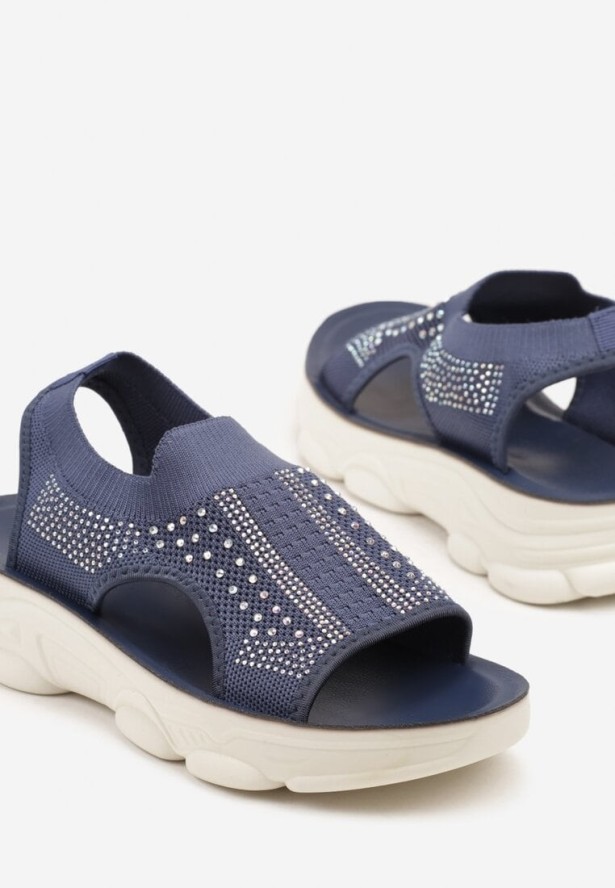 Niebieskie Sandały Sportowe z Elastyczną Cholewką na Grubej Podeszwie Lirasette