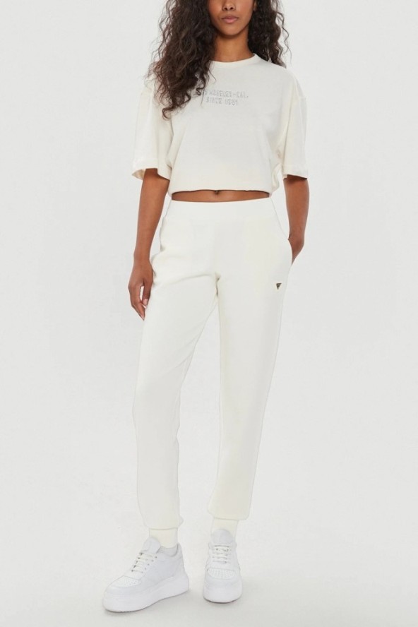 GUESS Beżowe damskie spodnie dresowe Olympe, Rozmiar M