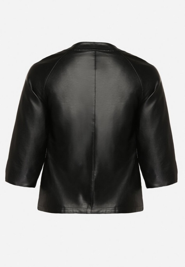 Czarna Gładka Kurtka Ramoneska z Rękawem 3/4 Mirseli