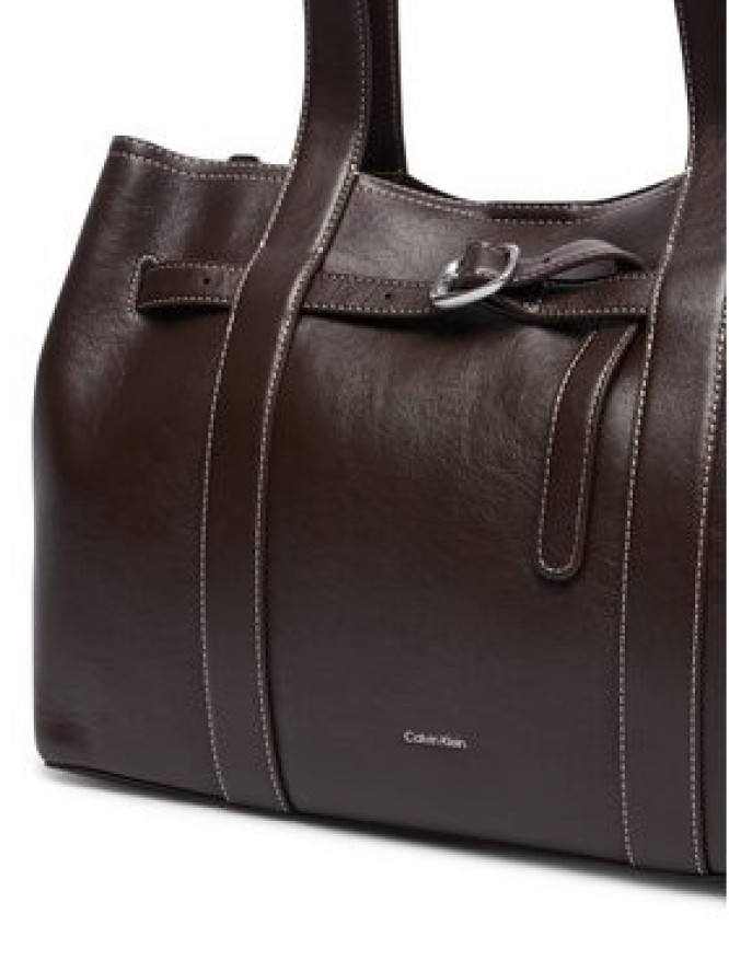 Calvin Klein Torebka Buckle Medium Work Tote LV04F3549G Brązowy