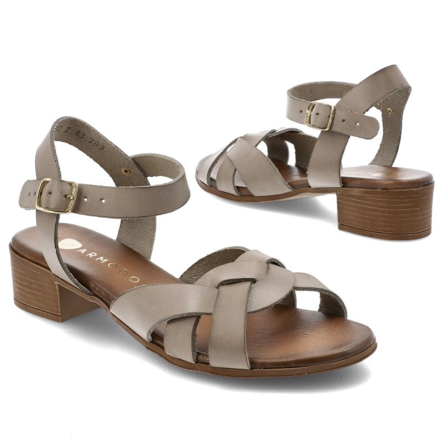 Szare Sandały Armodo Eleganckie Obuwie Damskie Na Obcasie