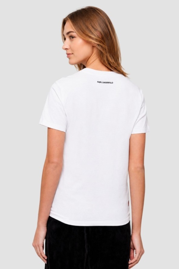 KARL LAGERFELD Biały damski t-shirt z nadrukiem Ikon Valentine, Rozmiar S