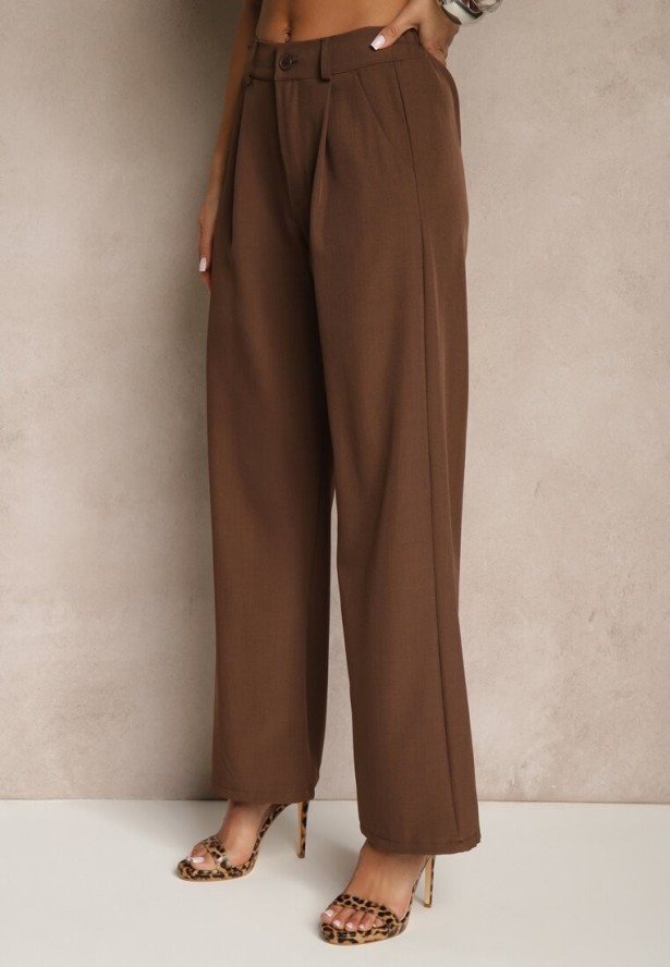 Brązowy Garniturowy Komplet Kamizelka z Wiązaniem i Spodnie o Szerokim Kroju Davielis