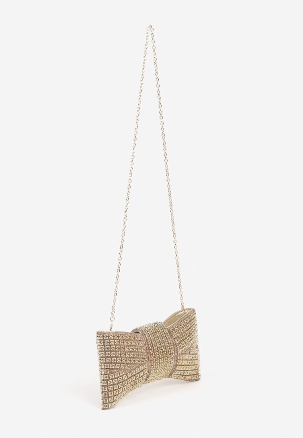 Złota Torebka Kopertówka Kokarda Vices Ozdobiona Cyrkoniami Deranne