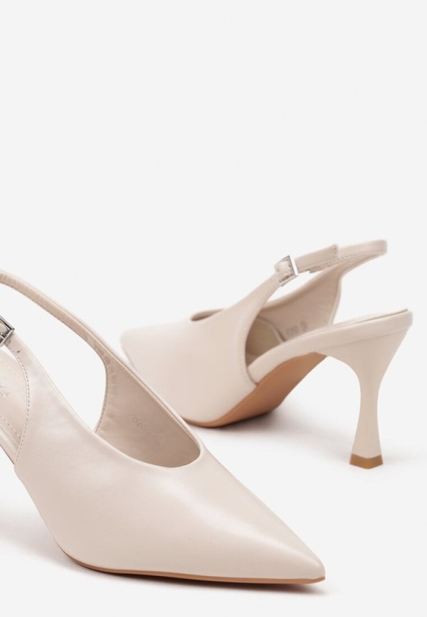 Beżowe Sandały na Szpilce w Stylu Slingback Delaneta