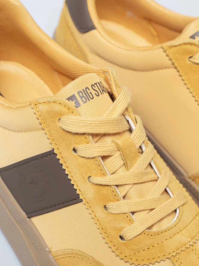 sneakersy damskie ze skórzanymi wstawkami żółte tt274166 201