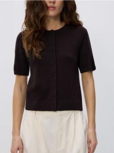 Kardigan z wełny merino - ciemnobrązowy