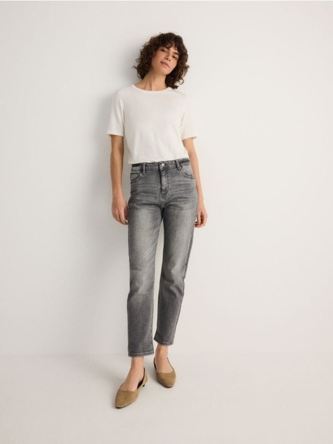 Jeansy boyfriend slim - szary