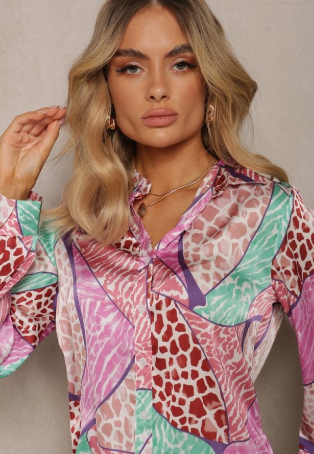 Fuksjowa Klasyczna Koszula z Kolorowym Abstrakcyjnym Printem Ripeata