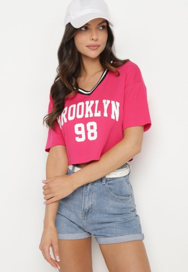 Fuksjowy Bawełniany T-shirt z Napisem Nitanelia