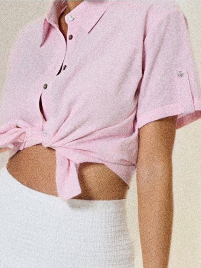 Bawełniana koszula z krótkim rękawem - różowy