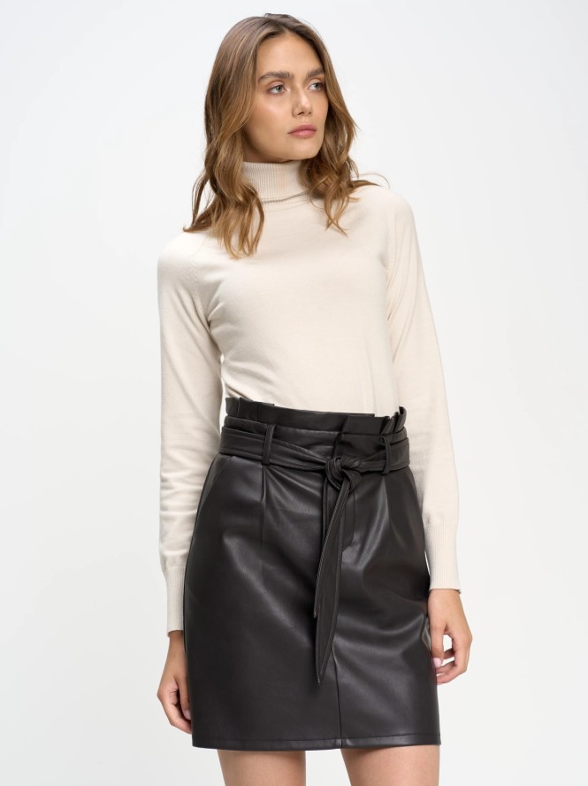 Spódnica damska mini z imitacji skóry ciemnobrązowa Marianela 804