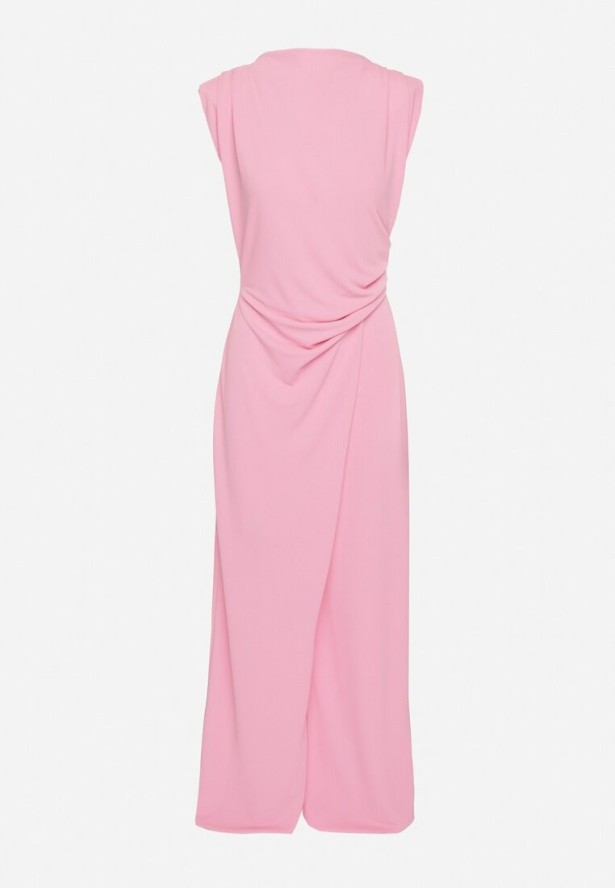 Różowy Kombinezon Bez Rękawów z Ozdobnym Marszczeniem Sepalene