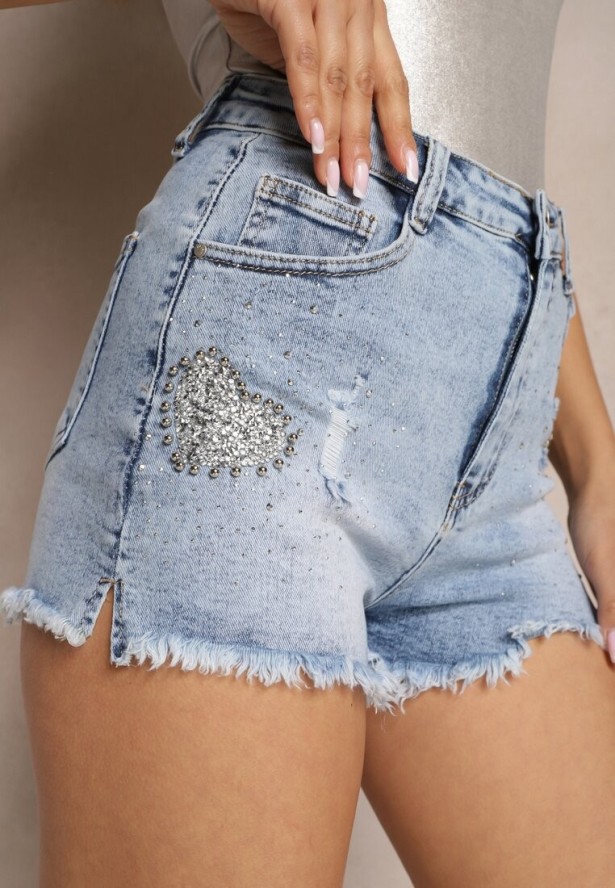 Niebieskie Szorty z Postrzępionymi Krawędziami i Cyrkoniami Lenluni