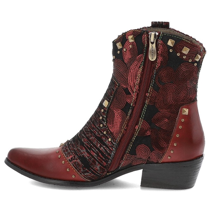 Botki damskie Laura Vita, kowbojki skórzane we wzorki z noskiem w szpic za kostkę i na klocku, granatowe, Hicnio-20