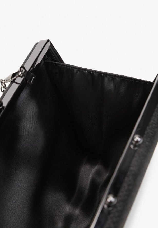 Czarna Torebka z Cyrkoniami i Brokatowym Wykończeniem Hulicca