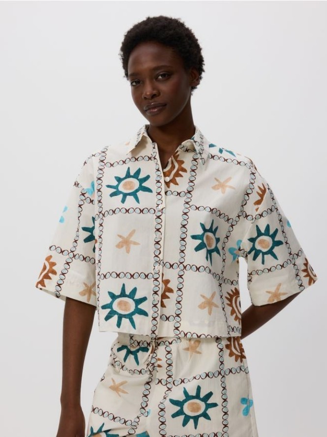 Wzorzysta koszula z bawełny - wielobarwny