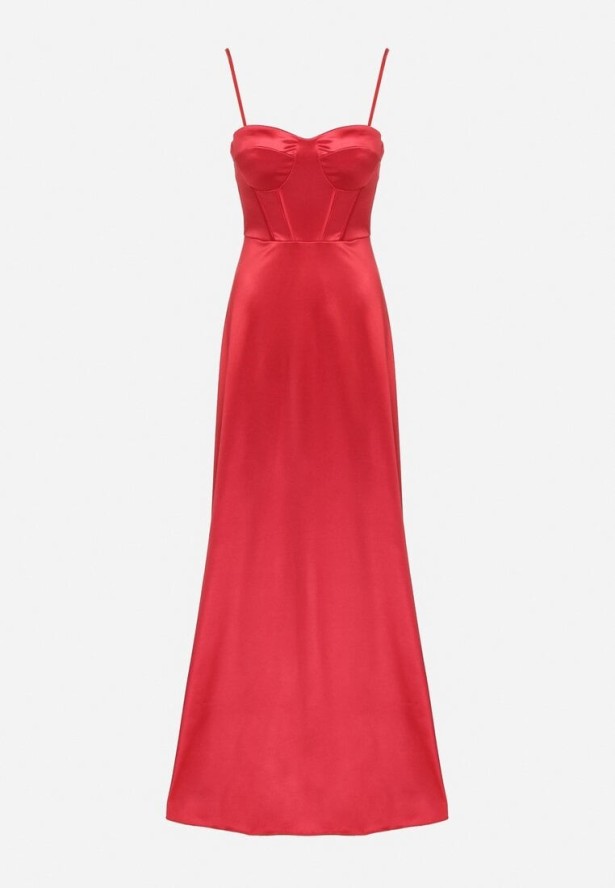 Czerwona Rozkloszowana Sukienka na Ramiączkach z Gorsetowym Wiązaniem Katilian