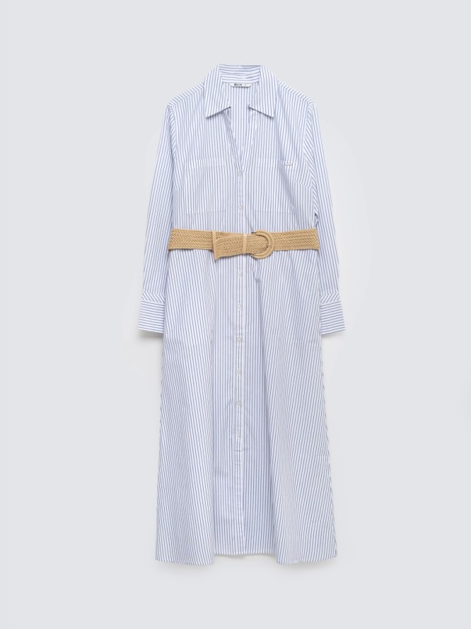 Sukienka damska midi koszulowa jasnoniebieska Merinsa 400