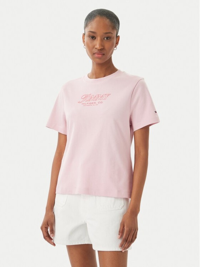 Tommy Hilfiger T-Shirt Logo Interlock WW0WW48707 Różowy jasny Regular Fit