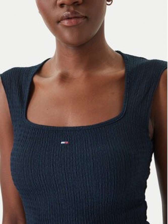 Tommy Jeans Top Smock Seersucker DW0DW22220 Granatowy Slim Fit