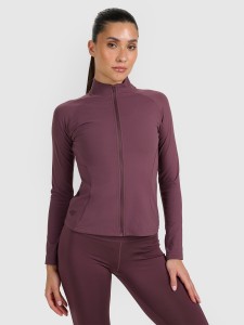 4F Bluza treningowa slim szybkoschnąca damska - brązowa S