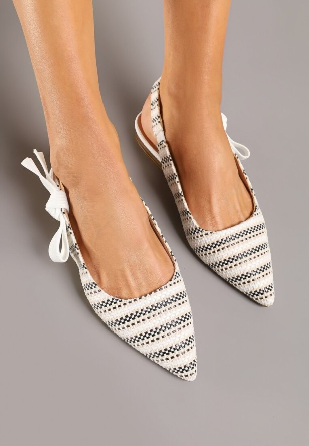 Białe Sandały Slingback z Tweedowymi Zdobieniami Calritis