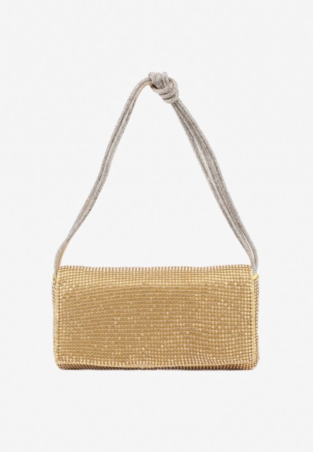 Złota Torebka Kopertówka Vices Ozdobiona Cyrkoniami Develia