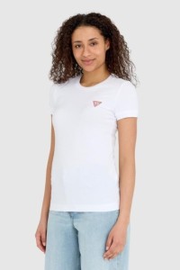 GUESS Biały damski t-shirt bawełniany Mini Triangle Tee, Rozmiar XS