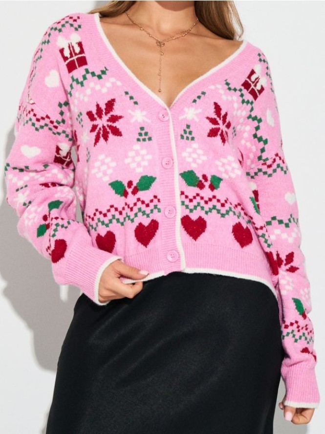 Świąteczny kardigan z motywem gwiazdy betlejemskiej i serduszek - wielobarwny