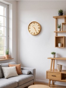 Zegar ścienny ze wzorem imitującym drewno - brązowy