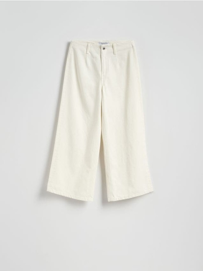 Jeansy culotte z wysokim stanem - złamana biel