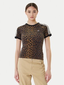 adidas T-Shirt Leopard Cali JW7304 Brązowy Slim Fit