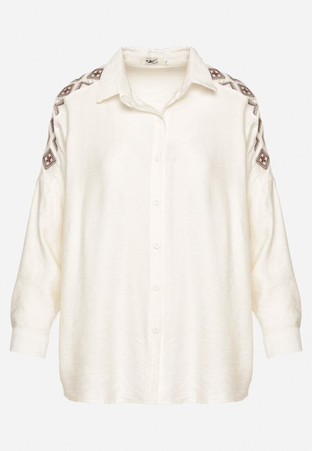 Jasnobeżowa Koszula Ozdobiona Haftem Ulosandria