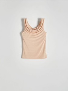 Top z drapowanym dekoltem - kremowy